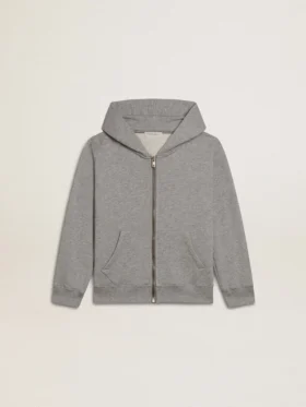 Graues Melange-Kapuzensweatshirt mit Aufdruck auf der Rückseite
