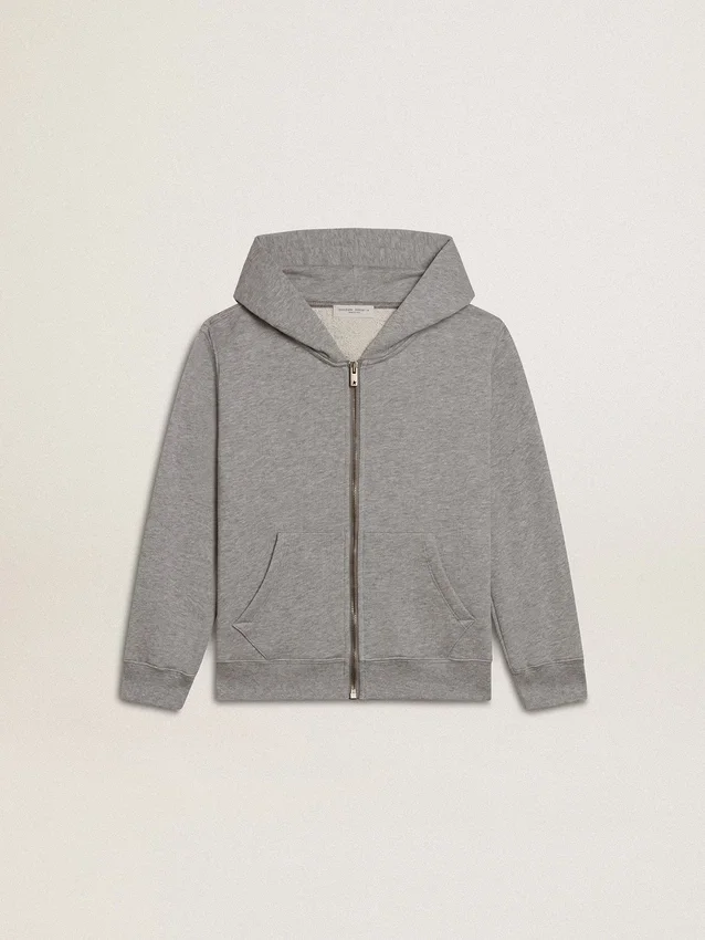 Graues Melange-Kapuzensweatshirt mit Aufdruck auf der Rückseite