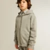 Graues Melange-Kapuzensweatshirt mit Aufdruck auf der Rückseite