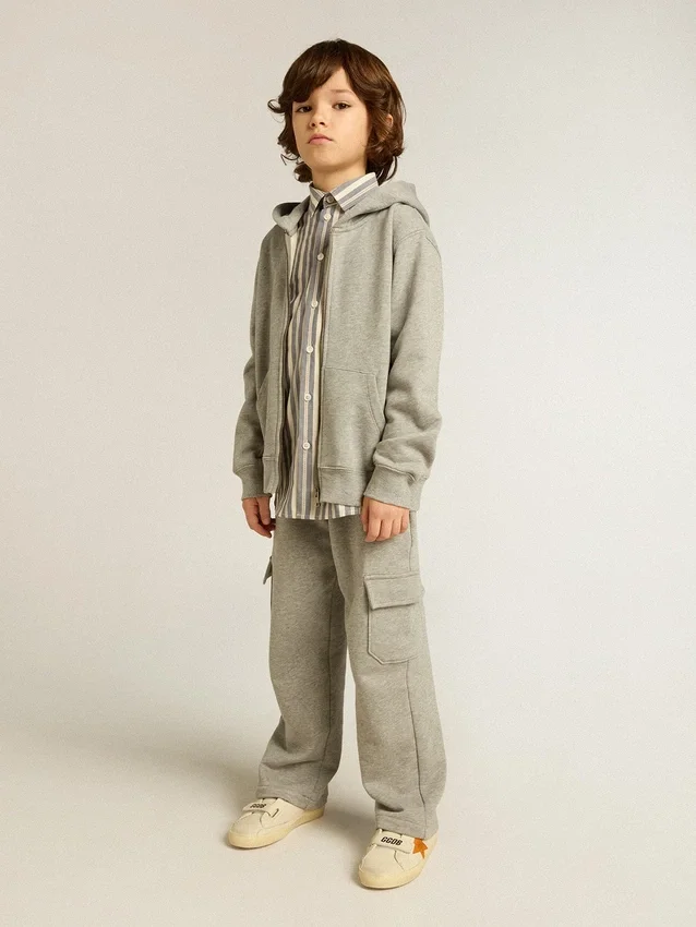 Graues Melange-Kapuzensweatshirt mit Aufdruck auf der Rückseite