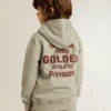 Graues Melange-Kapuzensweatshirt mit Aufdruck auf der Rückseite