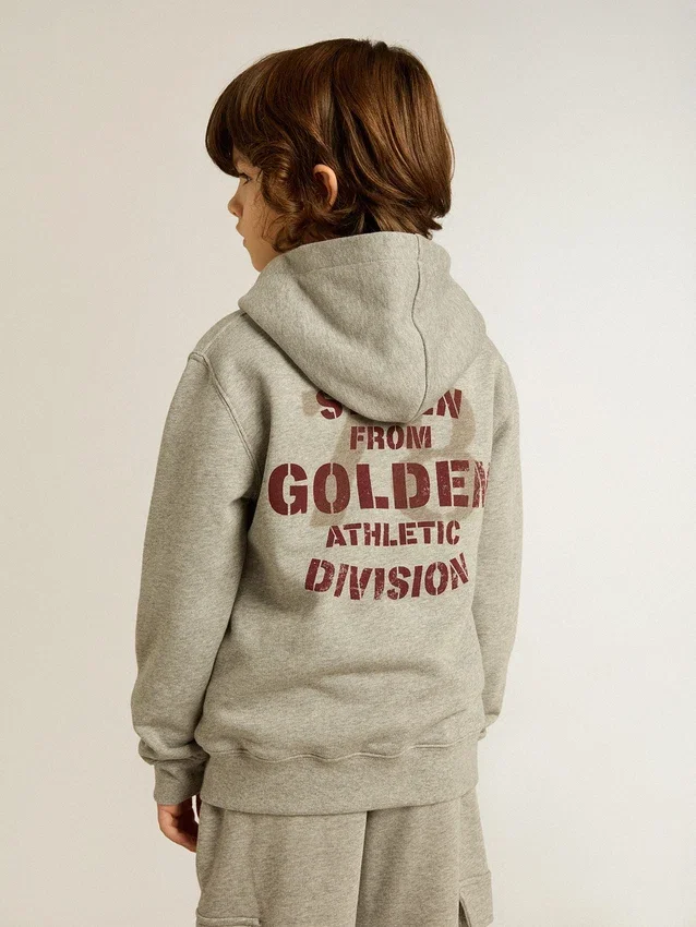 Graues Melange-Kapuzensweatshirt mit Aufdruck auf der Rückseite