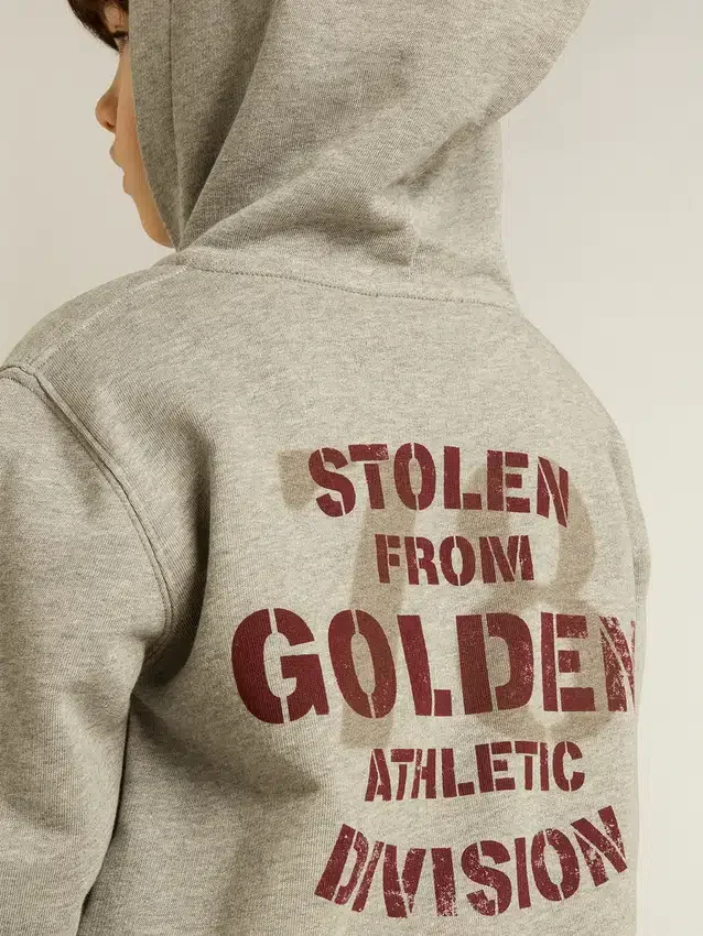 Graues Melange-Kapuzensweatshirt mit Aufdruck auf der Rückseite