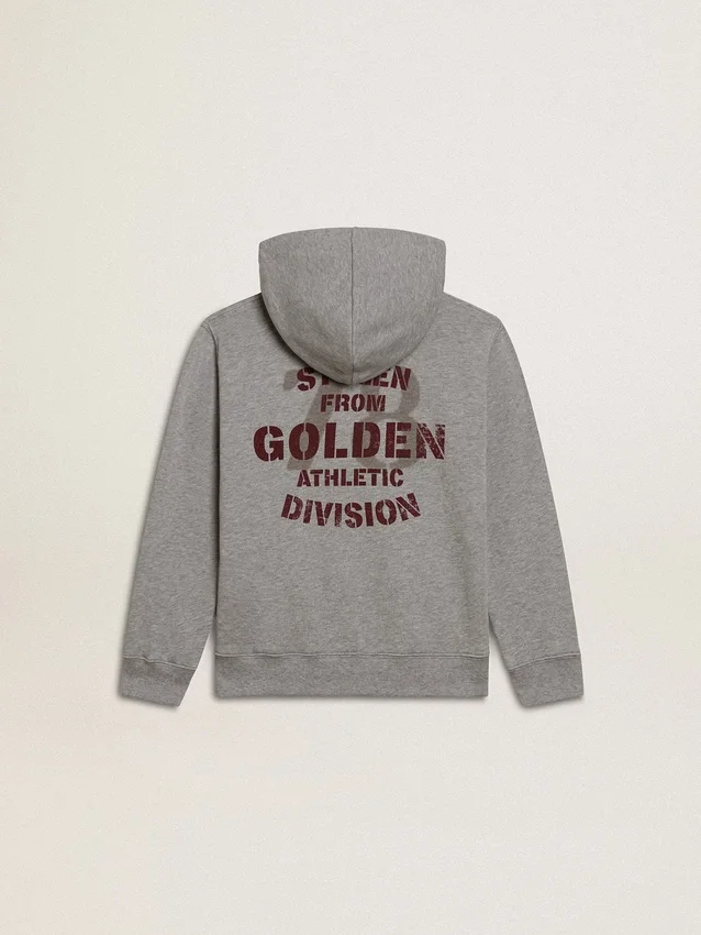 Graues Melange-Kapuzensweatshirt mit Aufdruck auf der Rückseite