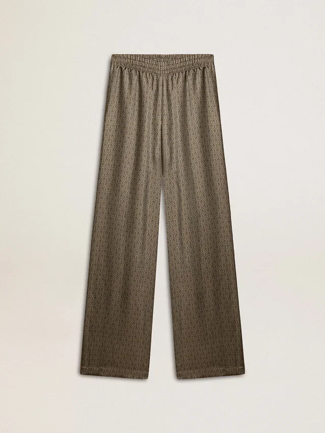 Grüne Damenhose aus einer Viskose-Seiden-Mischung mit Blumenmuster