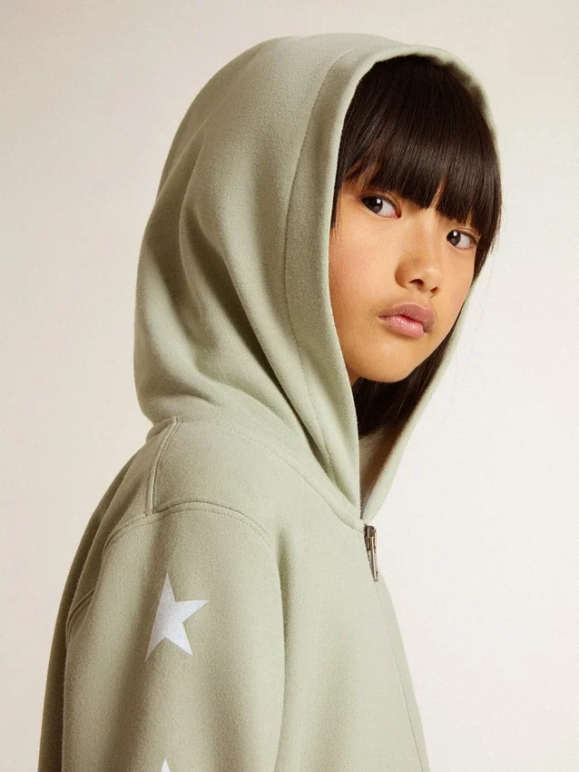 Hellgrünes Sweatshirt mit Reißverschluss