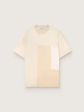 Herren-Hemd aus Baumwolljersey mit weiß-beigem Patchwork-Effekt