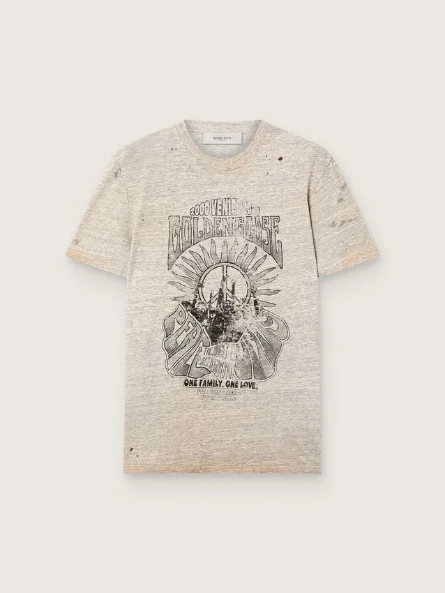 Herren-Hemd aus grau meliertem Jersey mit Vintage-Print