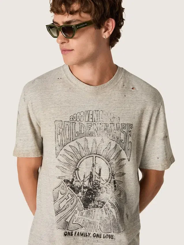 Herren-Hemd aus grau meliertem Jersey mit Vintage-Print