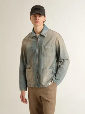 Herren-Jeansjacke im Distressed-Look mit Reißverschluss