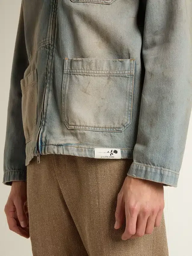 Herren-Jeansjacke im Distressed-Look mit Reißverschluss