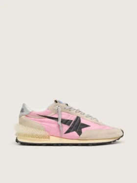 Herren-Marathon aus rosa Nylon und goldenem Wildleder mit schwarz aufgedrucktem Stern
