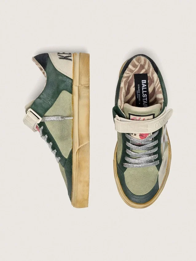 Damen-Sneaker „Ball Star LAB“ aus grünem Wildleder mit silbernem Lederstern und schwarzer Wildleder-Fersenlasche
