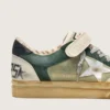 Damen-Sneaker „Ball Star LAB“ aus grünem Wildleder mit silbernem Lederstern und schwarzer Wildleder-Fersenlasche