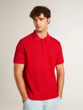 Herren-Poloshirt aus rotem Baumwoll-Piqué