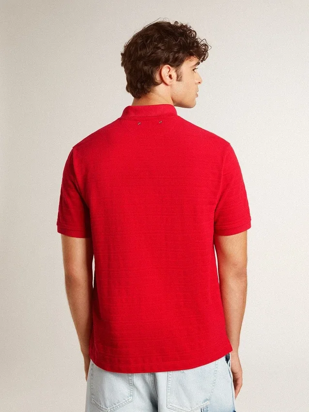 Herren-Poloshirt aus rotem Baumwoll-Piqué