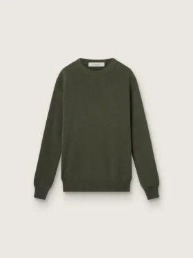 Herren-Pullover in Militärgrün mit Rundhalsausschnitt und „Golden“-Schriftzug auf der Rückseite