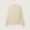 Herren-Pullover mit Rundhalsausschnitt aus weißer Merinowolle mit durchgehenden Kristallen