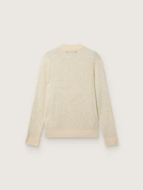 Herren-Pullover mit Rundhalsausschnitt aus weißer Merinowolle mit durchgehenden Kristallen