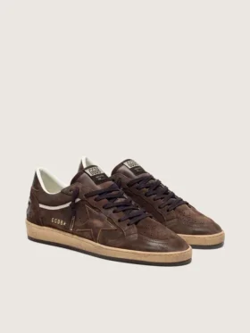 Herren-Sneaker „Ball Star“ aus braunem Wildleder mit braunem Lederstern und Fersenlasche