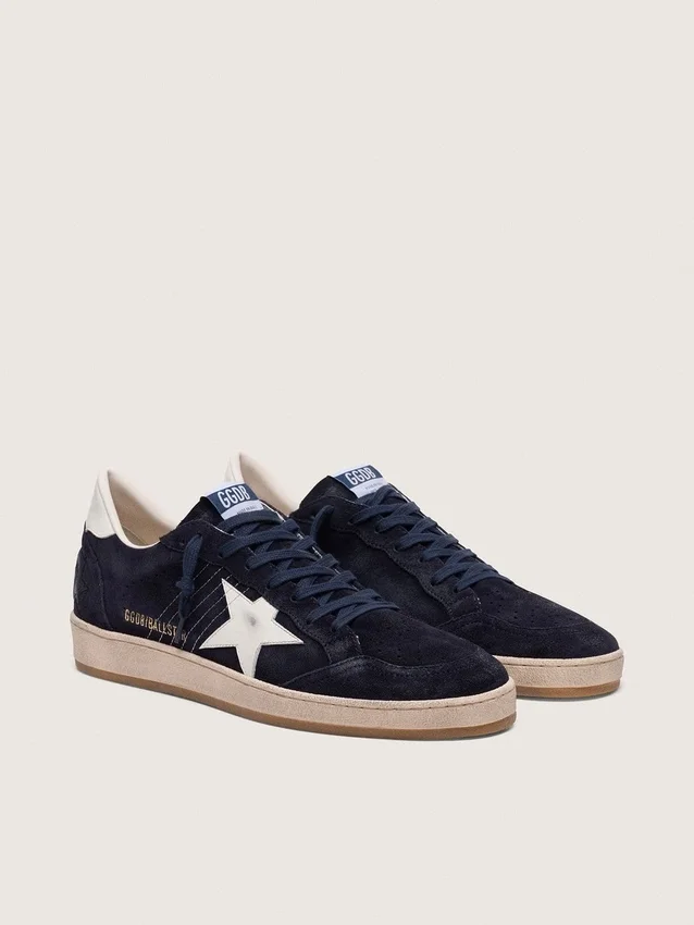 Herren-Sneaker „Ball Star“ aus dunkelblauem Wildleder mit weißem Lederstern