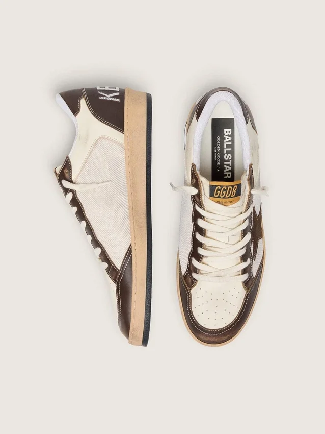 Herren-Sneaker „Ball Star“ aus Nappa und Mesh mit Stern aus Wildleder und braunen Ledereinsätzen