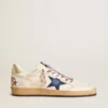 Herren-Sneaker „Ball Star“ aus Nappaleder mit blauem Stern aus Wildleder und Fersenlasche aus platinfarbenem Leder