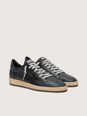 Herren-Sneaker „Ball Star“ aus schwarzem Nappaleder mit Stern aus Wildleder und Fersenlasche aus Nappaleder