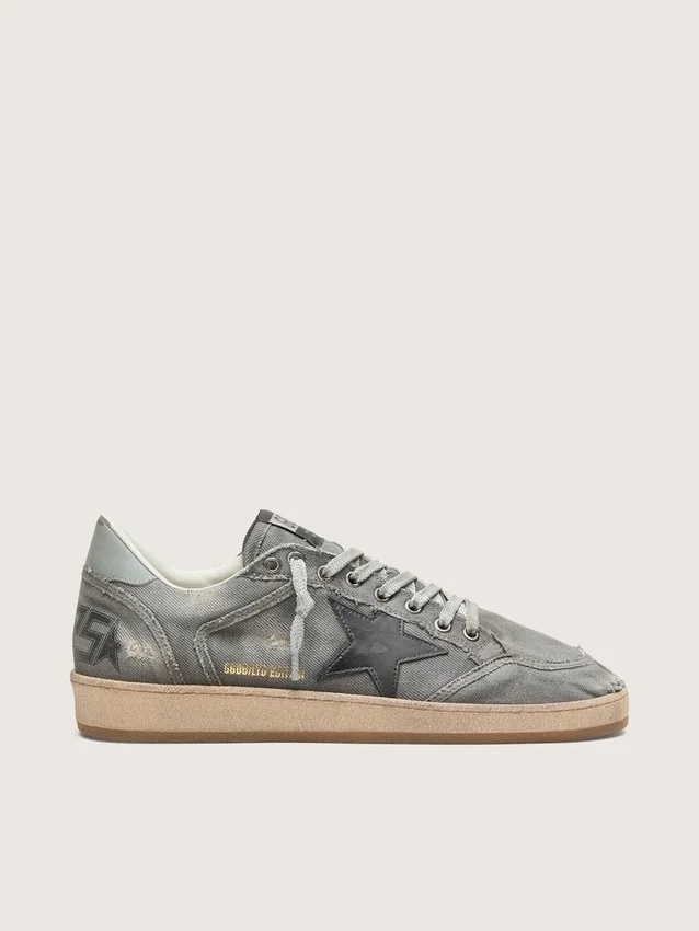 Herren-Sneaker „Ball Star LTD“ aus grauem Denim mit schwarzem Lederstern