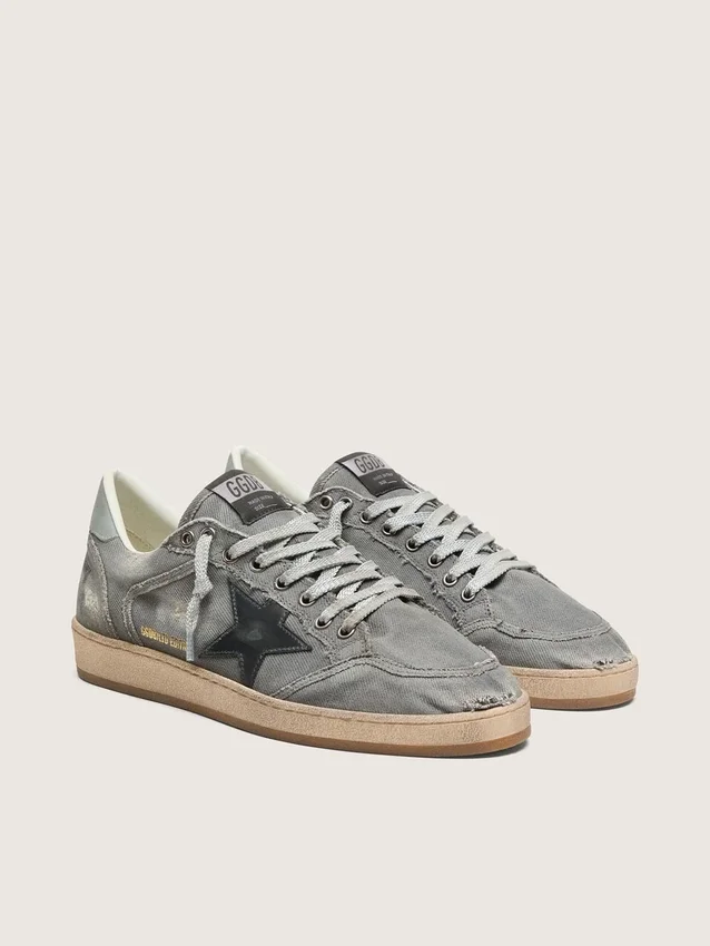 Herren-Sneaker „Ball Star LTD“ aus grauem Denim mit schwarzem Lederstern