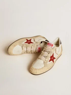Herren-Sneaker „Ball Star LTD“ aus Nappaleder mit rotem Lederstern und Lederlasche an der Ferse