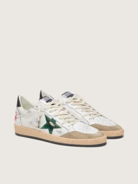 Herren-Sneaker „Ball Star“ mit Stern aus Metallic-Leder und grauer Lederlasche an der Ferse