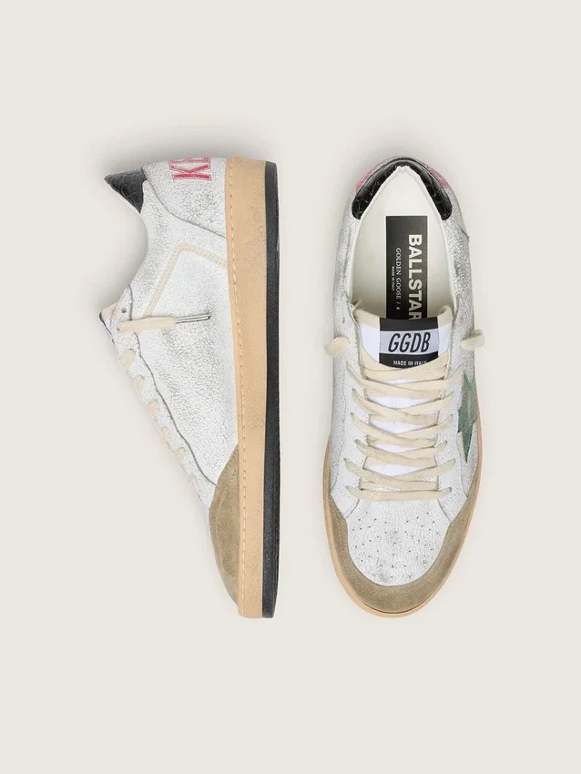 Herren-Sneaker „Ball Star“ mit Stern aus Metallic-Leder und grauer Lederlasche an der Ferse