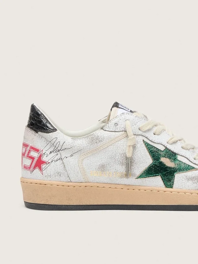 Herren-Sneaker „Ball Star“ mit Stern aus Metallic-Leder und grauer Lederlasche an der Ferse