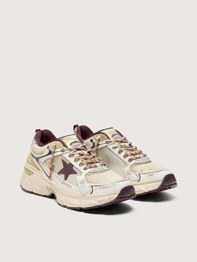 Herren-Sneaker „Lightstar CNY“ aus weißem Mesh und Leder mit weinrotem TPU-Stern
