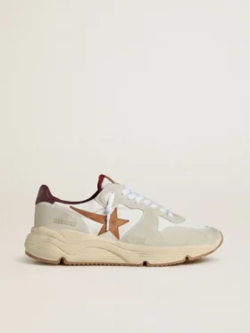 Herren-Sneaker mit Running Sole aus Nylon und Wildleder, mit braunem Lederstern und burgunderroter Lederlasche an der Ferse