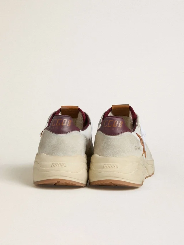 Herren-Sneaker mit Running Sole aus Nylon und Wildleder, mit braunem Lederstern und burgunderroter Lederlasche an der Ferse