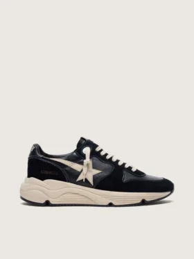 Herren-Sneaker mit Running Sole aus schwarzem Nappaleder und Wildleder mit weißem Stern