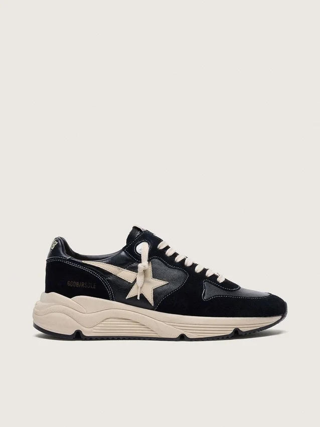 Herren-Sneaker mit Running Sole aus schwarzem Nappaleder und Wildleder mit weißem Stern