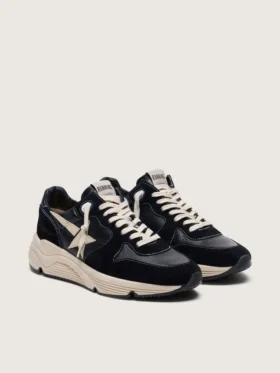 Herren-Sneaker mit Running Sole aus schwarzem Nappaleder und Wildleder mit weißem Stern