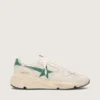 Herren-Sneaker „Running Sole“ aus cremefarbenem Nylon und Leder mit grünem Lederstern