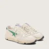 Herren-Sneaker „Running Sole“ aus cremefarbenem Nylon und Leder mit grünem Lederstern
