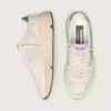 Herren-Sneaker „Running Sole“ aus cremefarbenem Nylon und Leder mit grünem Lederstern