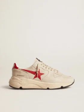 Herren-Sneaker „Running Sole“ aus grauem „Morn“-Nappaleder mit rotem Nappaleder-Stern und Fersenlasche