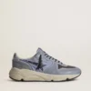Herren-Sneaker „Running Sole“ aus hellblauem Nylon und Nubukleder mit schwarzem Stern