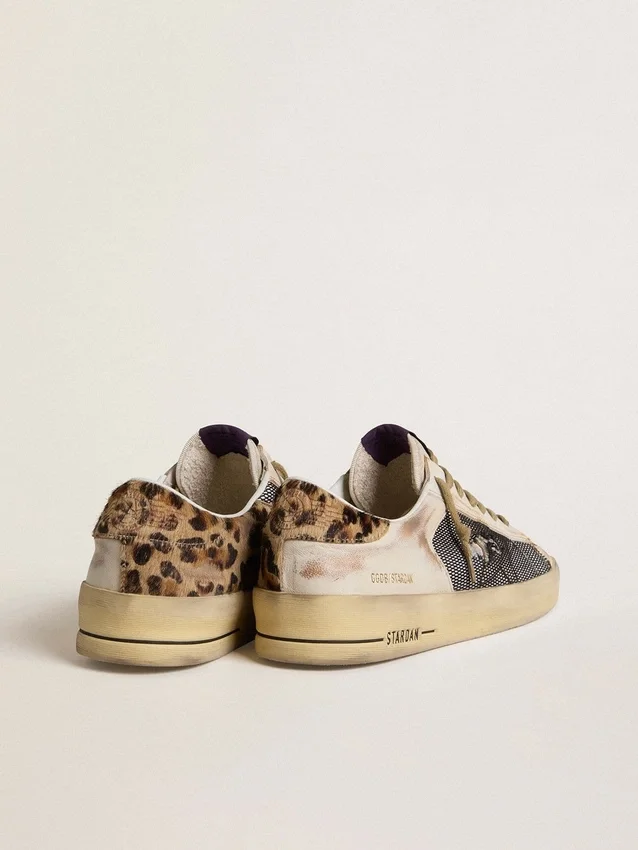 Herren-Stardan aus Nappa und Mesh mit Fersenlasche aus Ponyfell mit Leopardenmuster