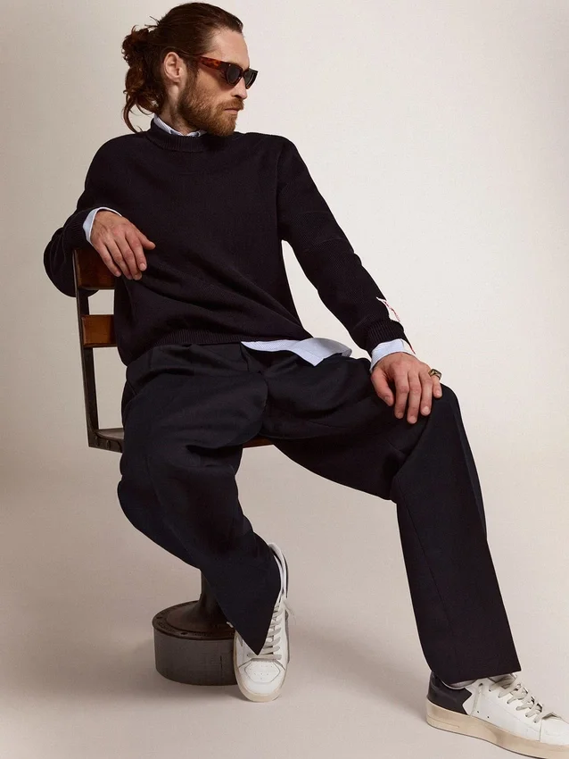 Herren-Stardan mit Stern aus eisgrauem Wildleder und blau-marineblauer Fersenlasche