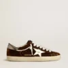 Herren-Super-Star aus cognacfarbenem Samt mit Stern und Fersenlasche aus Metallic-Leder
