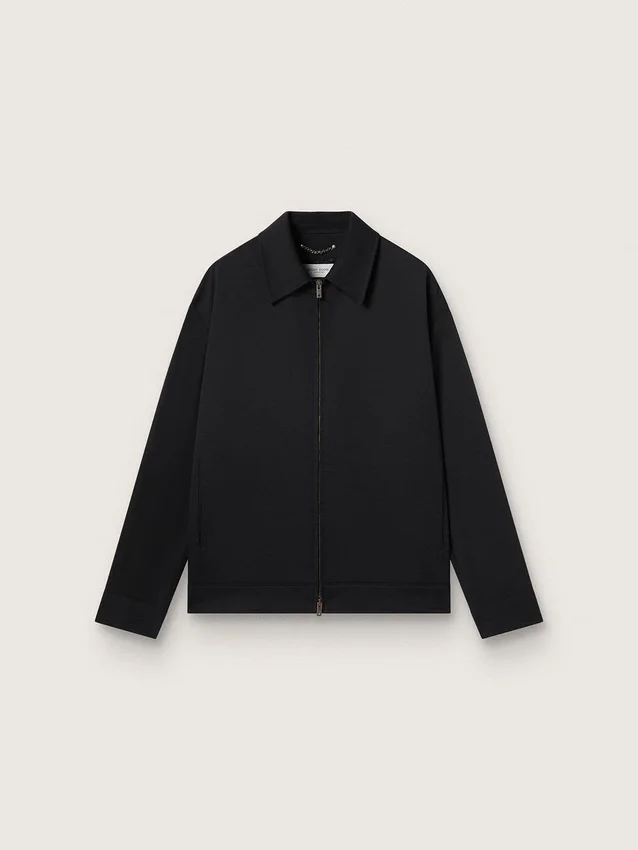 Herrenjacke mit Reißverschluss aus schwarzem Wollgabardine
