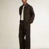 Herrenjacke mit Reißverschluss aus schwarzem Wollgabardine